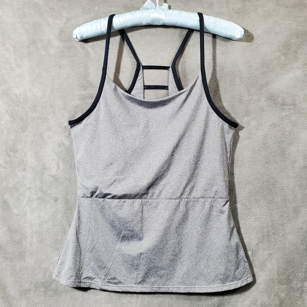 Fabletics Kumo Ladder Back Peplum Exercise Top Gray Size M